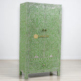 Mother Of Pearl Inlay Floral 2 Doors Armoire Green